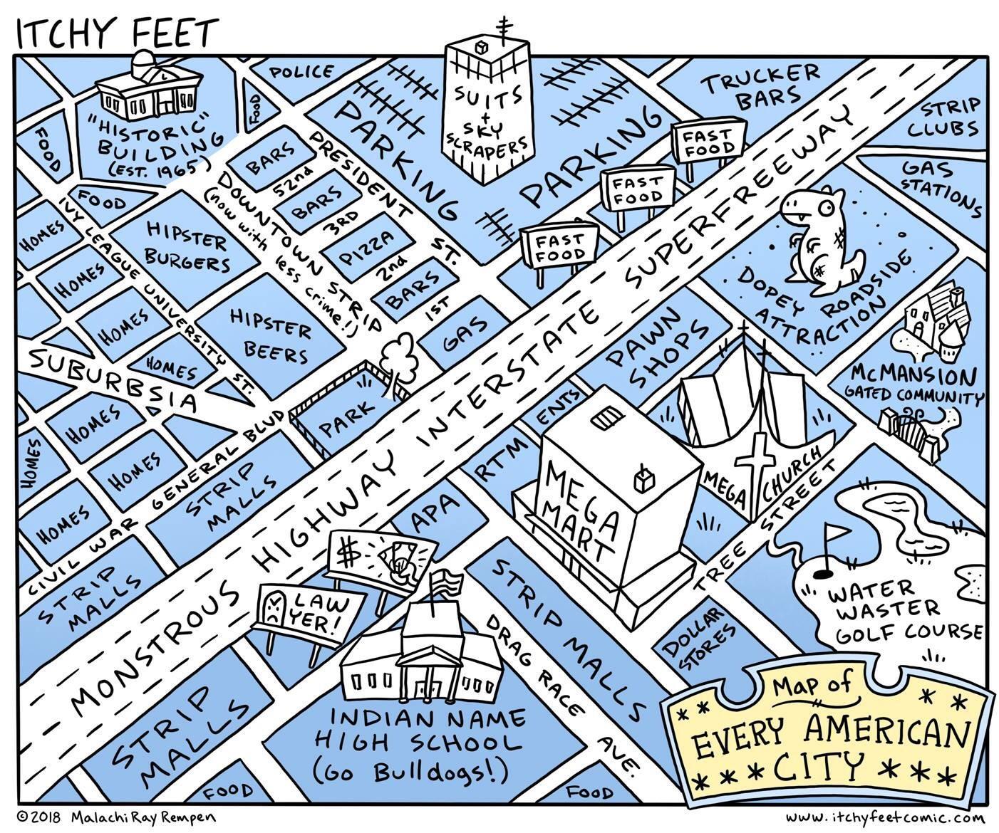 Map of every american city